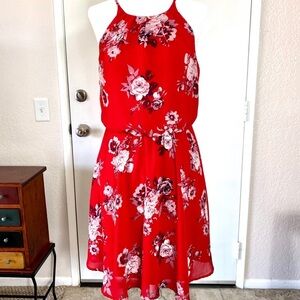 Red Floral Halter Dress